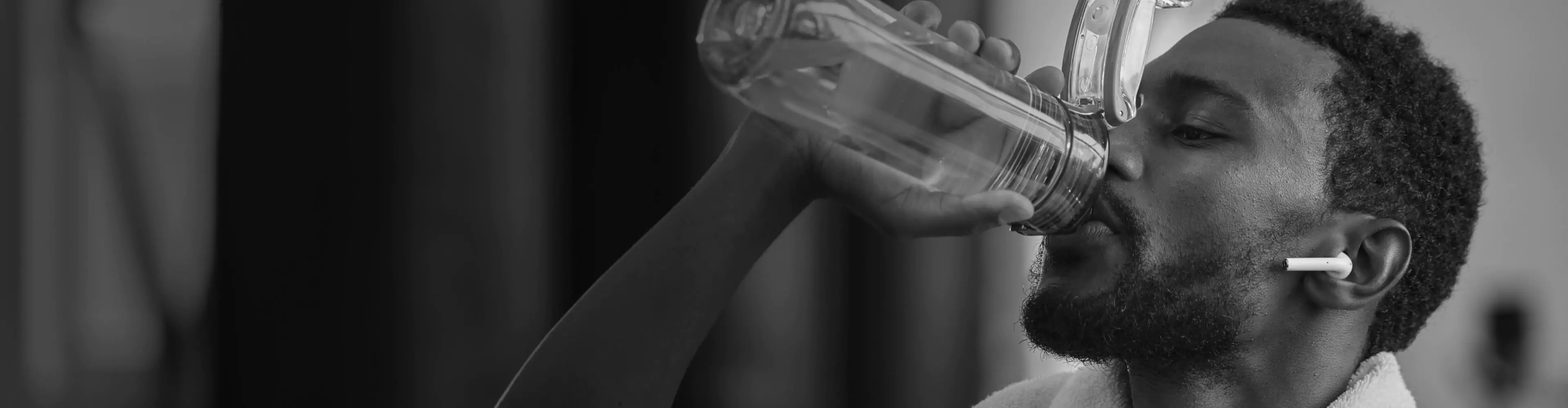 A man drinking water